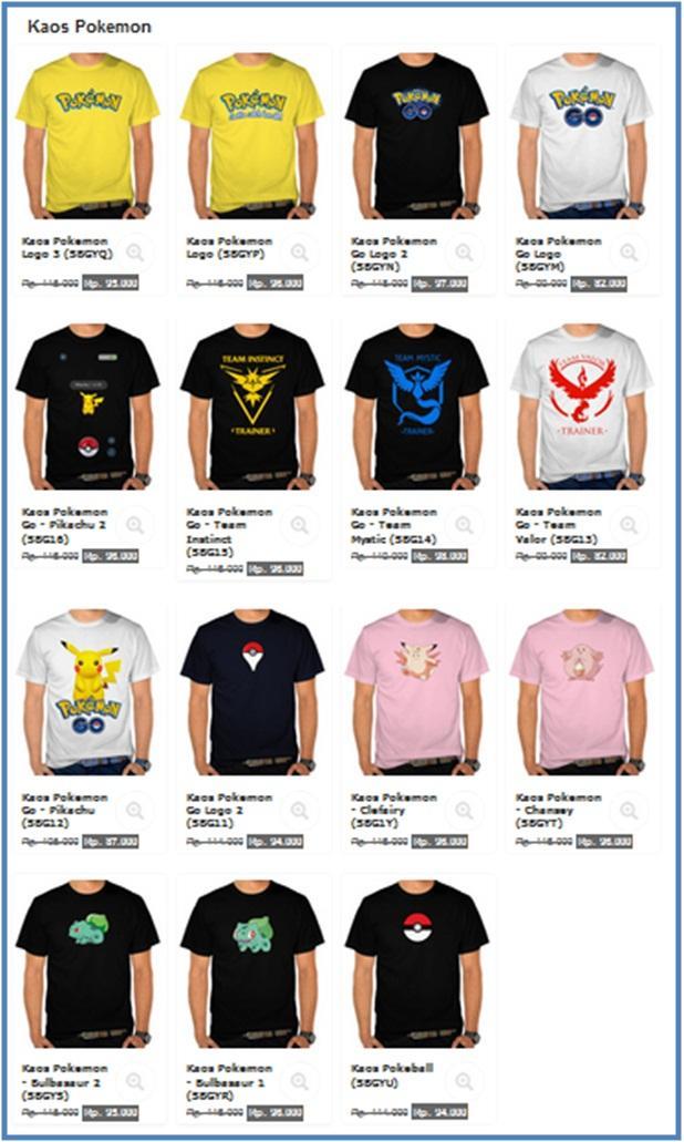 Macam Macam Kaos Pokemon - SatuBaju.com - Dedy Akas Website