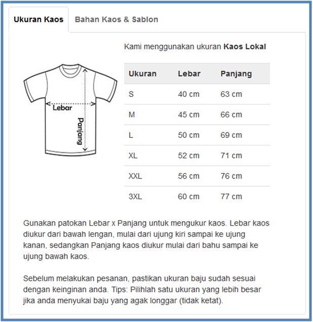 Ukuran Kaos SatuBaju.com - Dedy Akas Website