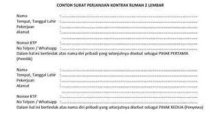 Contoh Surat Perjanjian Kontrak Rumah 2 Lembar